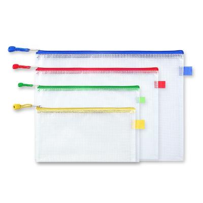 China Durable New Mesh A4 A5 Size Waterproof PVC Folder Package Document Clear File Bag for sale