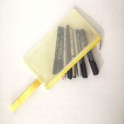 China Wholesale Check Waterproof Clear PVC Recyclable Mesh Document Bag Zipper Pouches Transparent With Zipper Lock For Pen for sale