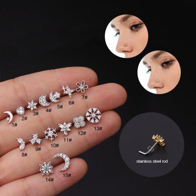 China Floral Tragus Ring Star Heart Helix Cartilage YW Nose Circle Nostril Nose Cartilage Copper Jewelry FASHION Crystal New Nose Piercing Body for sale