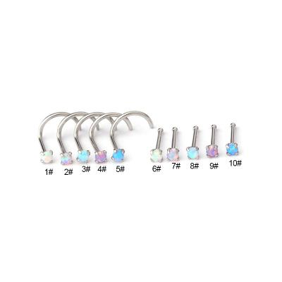 China Trendy Nose Piercing Jewelry 2mm Opal Stone Nose Stud For Women Stainless Steel 20g Nostril Nose Stud for sale