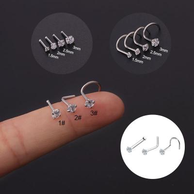 China FASHIONABLE Stainless Steel L Shape Nose Stud Ring 20G Package Crystal Straight Stud Nose Ring Piercing for sale