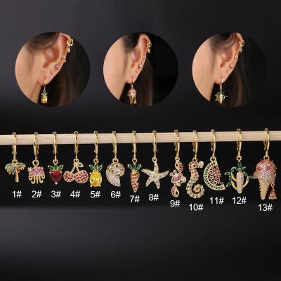 China New FASHIONABLE colorful fruit and sea series lobe piercing dangle earring summer jewelry for women ear piercing jewelry for sale