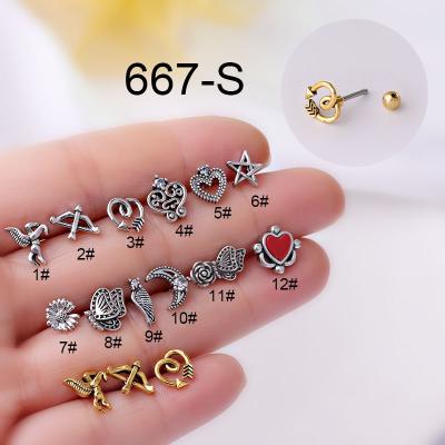 China YW FASHIONABLE Retro Antique Plated Stainless Steel 20G Jewelry Vintage Cartilage Stud Conch Helix Comfy Screw Back Earring for sale