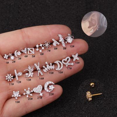 China FASHIONABLE Silver YW 16G Gold Zircon Barbell Screw Back CZ Helix Piercing Jewelry Rook Conch Tragus Cartilage Earring for sale