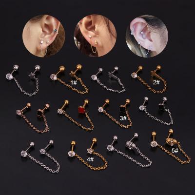 China YW Newcomer FASHIONABLE CZ Five Leaf Petal Flower Linked Barbell Chain Stud & Double Hoop Huggies Cartilage Piercing for sale