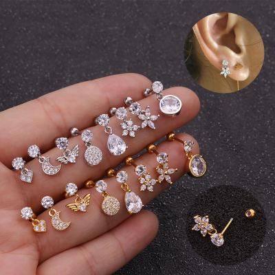 China YW FASHIONABLE Classic Crown Flower Heart Stainless Steel Stud Rook Helix Tiny Daith Tragus Piercing Ear Piercings Cross Body Jewelry for sale