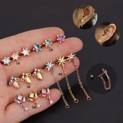 China 20g TRENDY Flower Star CZ Cartilage Stud Helix Rook Conch Screw Back Earring Stainless Steel Ear Bar Piercing Jewelry for sale