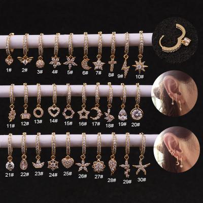 China New FASHIONABLE YW Cross Spike Star Charm Inlaid Zircon Hoop Earring Earring Lobe Piercing Huggie Circles With Charm Jewelry for sale