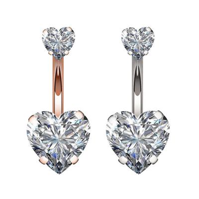 China FASHIONABLE YW Crystal Double Heart Belly Piercing Stainless Steel Navel Belly Button Rings Body Jewelry Women Navel Piercing for sale