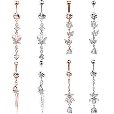 China YW FASHION Sexy Zircon Dangle Belly Bars Belly Button Rings Belly Piercing CZ Stainless Steel Body Jewelry Belly Button Rings for sale