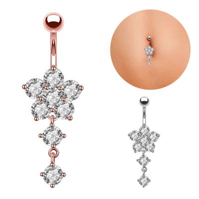 China FASHIONABLE YW Shape Sexy Dangle Belly Bars Navel Belly Piercing Drop CZ Crystal Flower Body Jewelry Navel Rings for sale