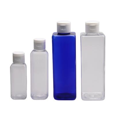 China 60Ml 100Ml 250Ml Cosmetic Clear Shampoo/lotion Flip Top Cap Rectangle Plastic Pet Bottle Manufacturers for sale