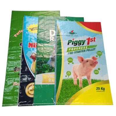 China Recycled materials logo custom bopp laminated pp woven bag for 25kg animal feed plastic bags pet food packaging for sale