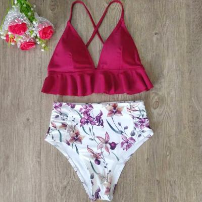 China 2022 New Arrival Spring Swimwear Halter Floral Print Breathable Two Piece Swimsuit For Women for sale