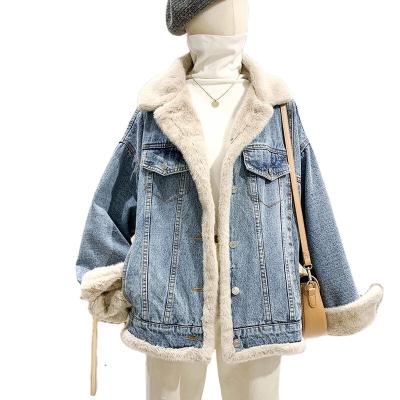 China 2022 Custom Anti-wrinkle women's wear two-sided winter thicken women denim lattice fur puffy jacket for sale