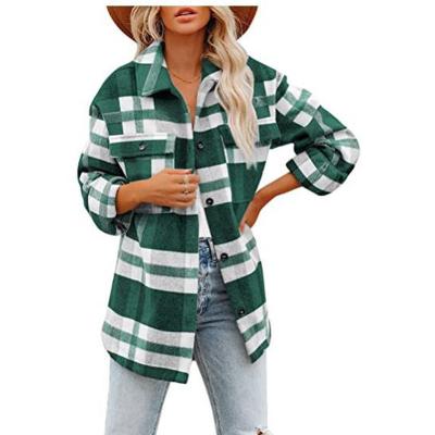 China 2021 Season New Design Breathable Fashion Collar Plaid Jacket Women's Hot Selling Loose Turn-Down Shirt Coated for sale