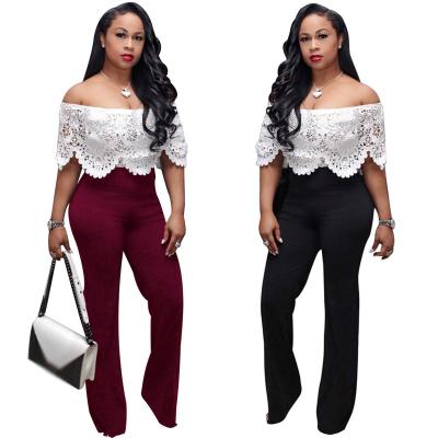 China Anti-pilling latest fashion 2022 summer office ladies off the shoulder patchwork corset lace women elegant overalls for sale