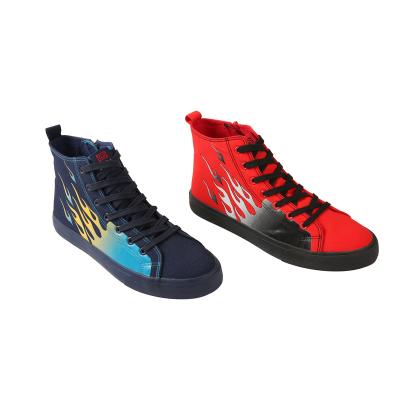 China Creative Comfortable Pattern Design Men Women Vulcanized Shoes Lace Up High Top Canvas Shoes For Women for sale