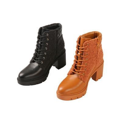 China Lightweight Fashion Boots Women Shoes Heel Winter Anti-skid Round Toe Women Shoes Lace-up Boots for sale