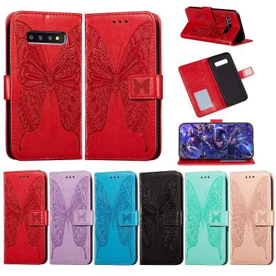 China hot sale Anti-drop butterfly embossed pattern with card slots sublimation leather a12 s21 custom cell phone case for samsung galaxy for sale