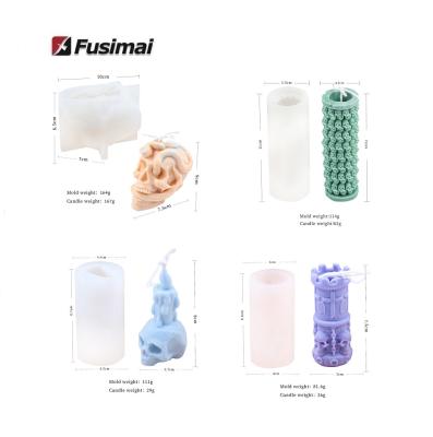 China Fusimai Halloween Shape Skulls Cross Skulls Column Candle Cylindrical Snake Viable Mold 3D Silicone Candle Wrapping Molds for sale