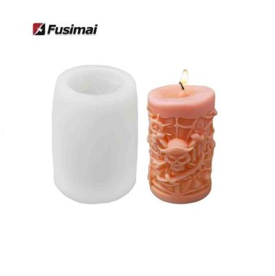 China Viable Fusimai Halloween Column Wax Silicon Mold Demon Pirate Skulls Model Cylindrical Silicone Candle Molds for sale