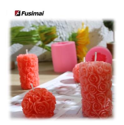 China Fusimai Viable Geometric Flower 3D Rose Cylinder Candle Molds Silicone Candle Mold for sale