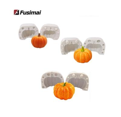 China Viable Halloween Fondant Cake Cupcake Decoration 3D Pumpkin Silicone Candle Molds Mini Squash Candy Chocolate Mold Large for sale