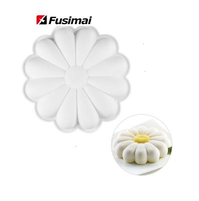 China Fusimai Viable Sunflower Form Baking Trays Hot Sale Single Hole Mousse Silicone Flower Cake Mold for sale