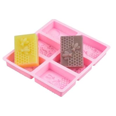 China Fusimai Viable 6 Cavities Rectangular Silastic 3D Bee Lotion Bars Casting Silicone Hive Soap Mold for sale