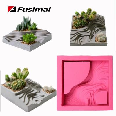 China Modern Plastic Terraced Square Pattern Planter Fusimai Flower Planter Mold Silicone Flower Pot Succulent Mold for sale