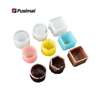 China Fusimai Jewelry Box Storage Mold Viable Hexagon Round Resin Flower Pot Square Silicone Planter Mold Set for sale