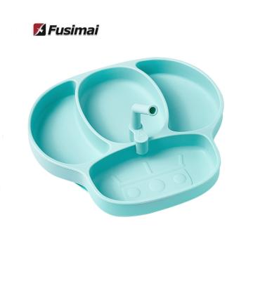 China Silicone-sustainable food feeding dish Fusimai hot air silicone spherical baby dividing suction dinner dish set with straw for sale