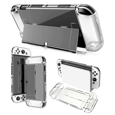 China Hot Selling Clear Transparent Protective Protector Shell For Nintendo Switch OLED Shockproof Hard PC Case Stand Holder Cover for sale