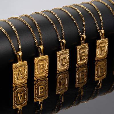 China 18K Gold New Stainless Steel Amazon Big Hip Stock Hip Hop Mens English Caps Square 26 Punks Pendant Necklace for sale