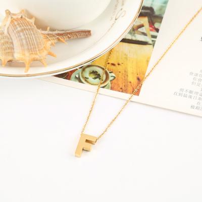 China Trendy Fashion Letter 26 Gold Jewelry Woman Alphabet F Stainless Steel Initial Pendant Necklace for sale