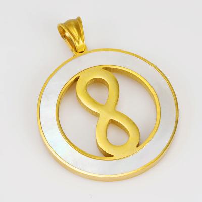 China FASHIONABLE Custom Accessories For Jewelry Making Titanium Steel Gold Plated Inlaid Shell Lucky 8 Pendant For Necklace for sale