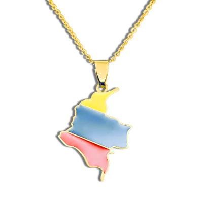 China TRENDY Yiwu Beibei Stainless Steel Map Of Colombia Pendant Necklace For Women Colombian Flag Jewelry for sale