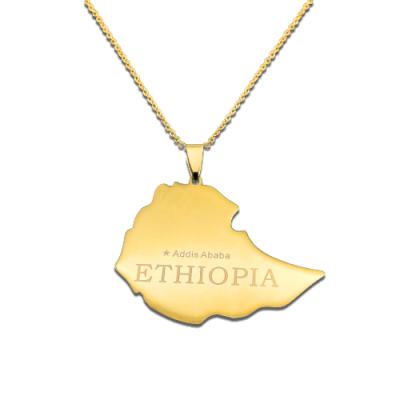 China Beibei Jewelry Wholesale FASHIONABLE Non Fade 18K Gold Stainless Steel Chain Ethiopia African Map Pendant Necklace World Country Map for sale