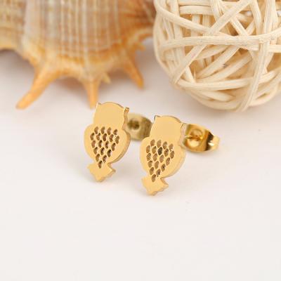 China BEIBEI Wholesale FASHIONABLE Owl Girl Earrings Steel Real Gold Titanium Plated Stud Earring Fashion Jewelry for sale