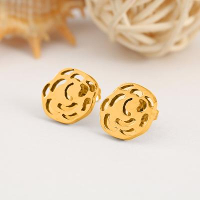 China TRENDY Genuine 316L Stainless Steel Laser Cut Flower Tiny Gold Stud Earrings For Women Fashion Silver Jewelry Gift for sale