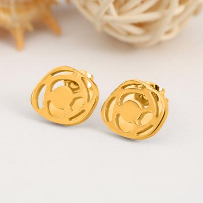 China Aretes d'Acero Inoxidable gold flower new fashion TRENDY simple minimalist jewelry form stainless steel stud earring for sale