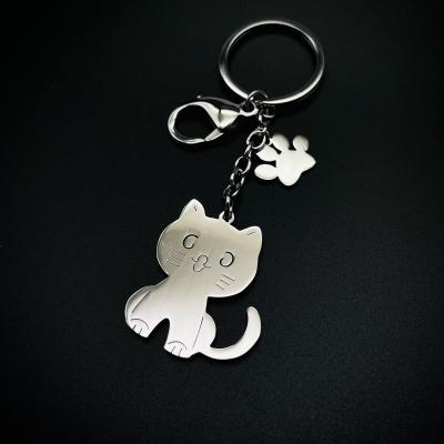 China Customized Stainless Steel Animal Charms Stainless Steel Cute Kitty Pendant Key Chain Enthusiastic Cat Key Chain for sale