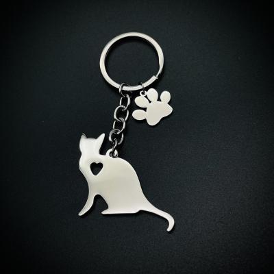 China High Quality Customized Stainless Steel Logo Key Chain Engraved Mirror Polished Stainless Steel Love Cat Keychains for sale