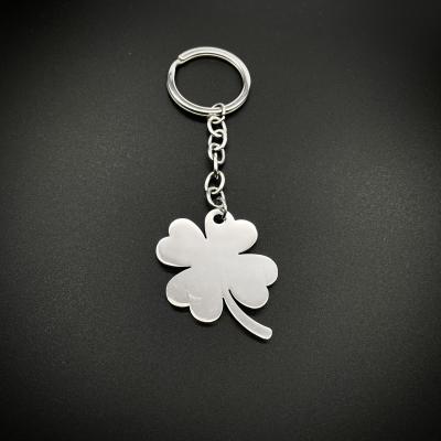 China Wholesale cheap stainless steel clover high polish blank free laser engrave custom stainless steel dog tag key chain for diy laser engrave for sale