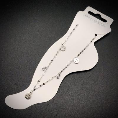 China Fashion FASHION Personalized Small Smile Face Charms Stainless Steel Diamond Silver Plated Anklet Wholesale Inlaid for sale