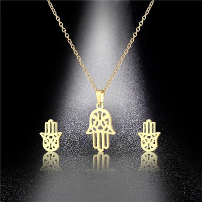 China TRENDY Simple Style Women's Stainless Steel Jewelry Set Palm Set Bergamot Necklace Titanium Steel Ear Studs Set for sale