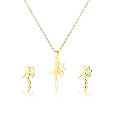 China TRENDY Christmas Angel Pendant Necklace Ear Studs Fashion 2 Pieces Set Women Christmas Day Necklace Earring Sets Jewelry Wholesale for sale