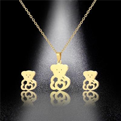 China FASHION DESIGNED Factory Supplied Stainless Steel 18K Gold/Silver Bear Jewelry Earrings Necklace Jewelry Sets for sale