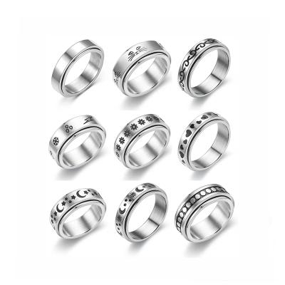 China TRENDY Unisex Fashion Chain Ins. of Statistics Hip-Hop Wheel Stainless Steel Rotating Ring for sale